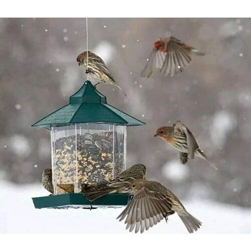 Green Pavilion Birds feeder Wild Birds Feeder Outdoor Food Container Hanging Birdhouse YS-BUY