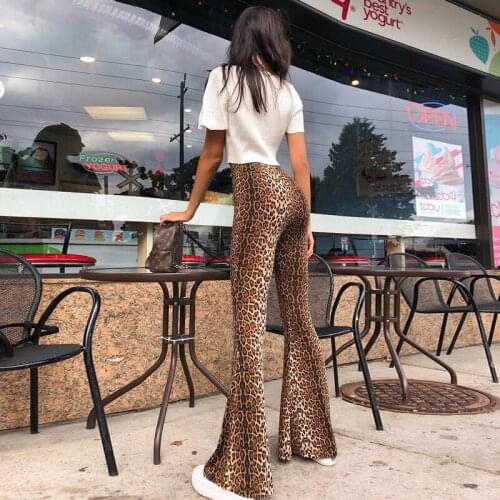 Women Leopard Print Flare Pants leggings Pop Autumn Winter High Waist Women Long Pants Sexy Bodycon Trousers Club Pants Female