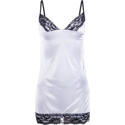 Ladies Sexy Straps Lingerie Female Patchwork Nightgown G-String Lace Cuffs SleepShirt One Size