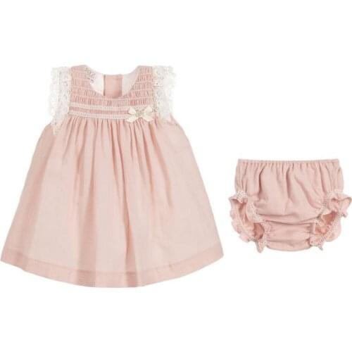 3PCS Summer New Bow Vintage Princess Dress with Hats Tutu Dress For Girls Lace Sleeveless Spanish Dress Vestidos Y2824