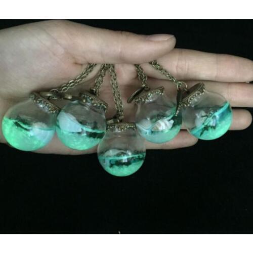 1 PCS Luminous Sand Glow In The Dark Glass Wish Bottle dome cover chain Necklace glass vial Pendant Shell Marine diy jewelry