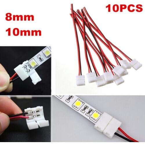 10pcs/lot 8mm 10mm Electrical Connect Splice 2-Pins Power Clip Connector Adaptor for 3528/5050/5630 Led Strip Wire with PCB