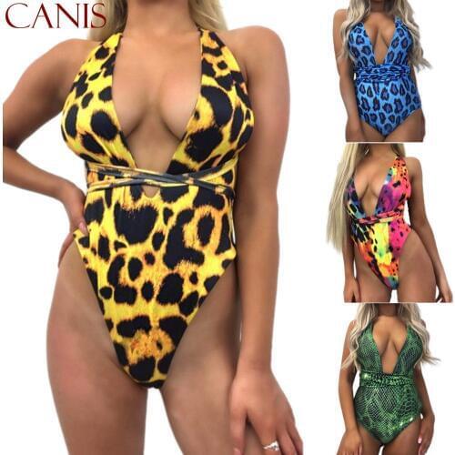 2019 Leopard Padded One Piece Suits Women Sexy Swimwear Bandage swimsuit women one piece swimsuit plus size swimwear monokini