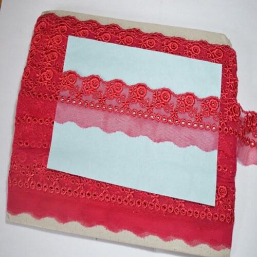 4cm width(7yds/lot)red floral Embroidery Hight quality DIY lace fabrics embroidered DIY lace trim 17021105