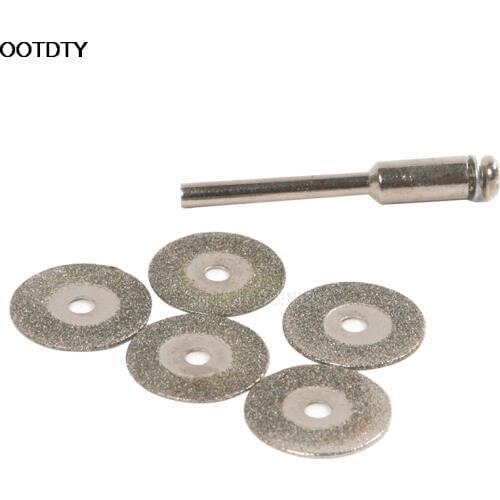 5Pcs 22mm Emery Diamond Cutting blades Drill Bit+1 Mandrel For Dremel Set New