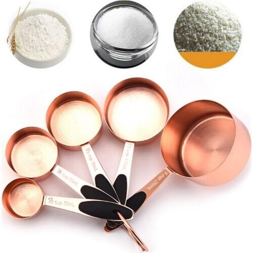 5pcs Stainless Steel Measuring Cups Spoons Set Rose Gold Coffee Tea Kitchen Baking Cooking Tools