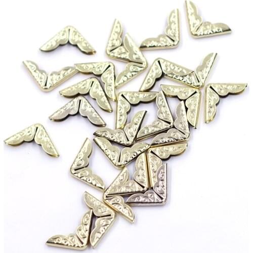 50Pcs Corner Protector Angle Pattern Carved Book Menus Albums Folders Scrapbook Hardware Metal Gold Plated DIY Accessories 15mm