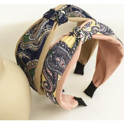 Korean Hair Accessories Middle Center Knotted Hairband New Ethnic Pattern Fabric Headband for Ladies