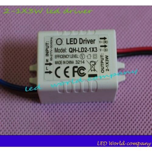 Free shipping 5pcs/lot 2-1x3W 85-265V 300mA-600mA LED Driver Convertor Transformer Ceiling Light Power Supply