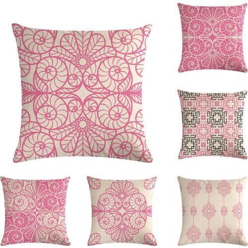 45x45cm Geometric Cotton Linen Cushion Cover Pink Throw Pillow Cover Home Decor For Sofa Office Decorative Pillowcase
