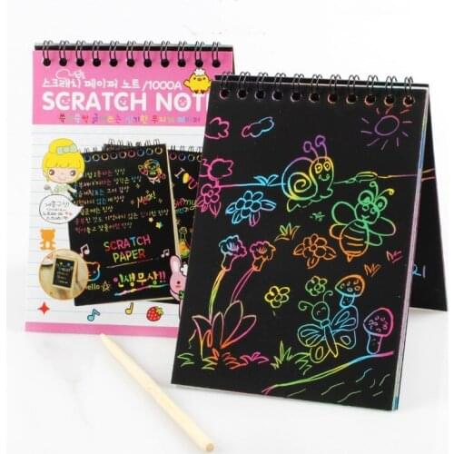 Children DIY Scratch Painting Kdis Drawing Toy Note 10 Sheets Magic Color Rainbow Scratch Art Paper Cards with Graffiti Stencil