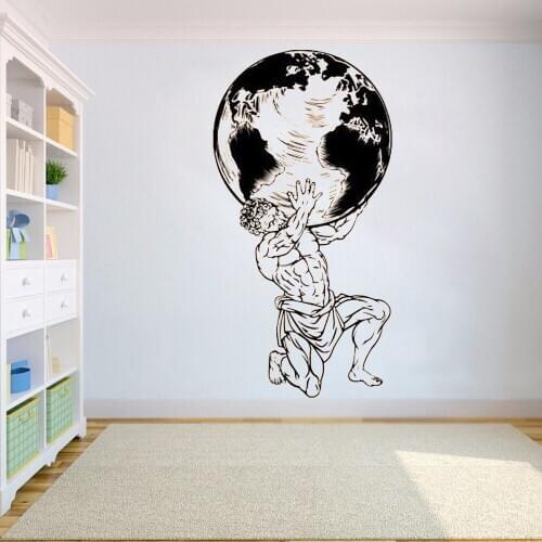 Ancient Greek Vinyl Wall Decal Atlas God Greek Mythology Silhouette Wall Sticker Vinyl Decal Mural Vinyl Removable Ru-399