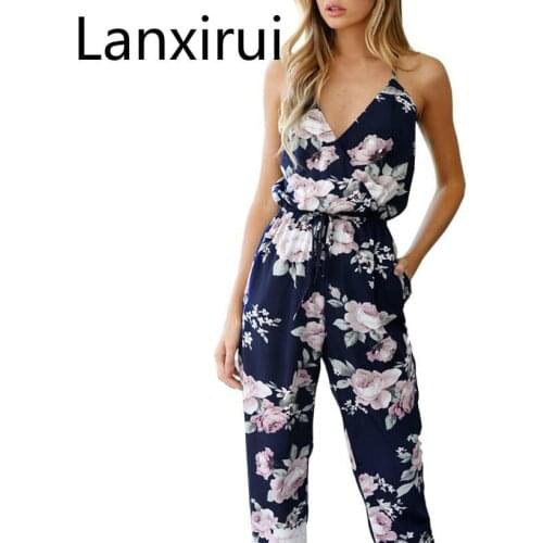 Lanxirui Elegant Women Jumpsuit Sleeveless V -Neck Floral Printed Playsuit Party Trousers Hot Sale plus size 5XL