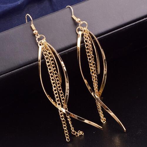 European and American Fashion Womans Tassel Long Drop Earrings Gold Color Chain Vintage Silver Color Long Earrings for women
