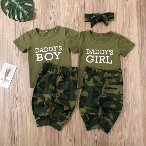 Fashion Newborn Baby Boy Girl Short Sleeve Top T Shirt +Long Pants Leggings Camouflage 2PCS Outfit Set