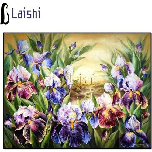 Sunrise Irises Painting Full round square DIY 5D Diamond Painting Cross Stitch Kits Garden Flowers Diamond Mosaic Embroidery Art