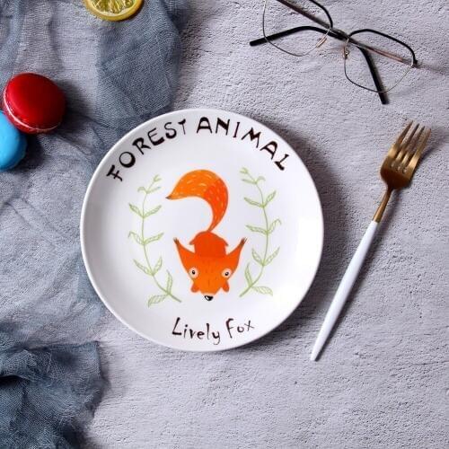 Lovely Cartoon Animals Ceramic Round Plate Dinner Dishe Pasta Steak Dessert Circular Fruit Plates Fine Bone China Kitchenware