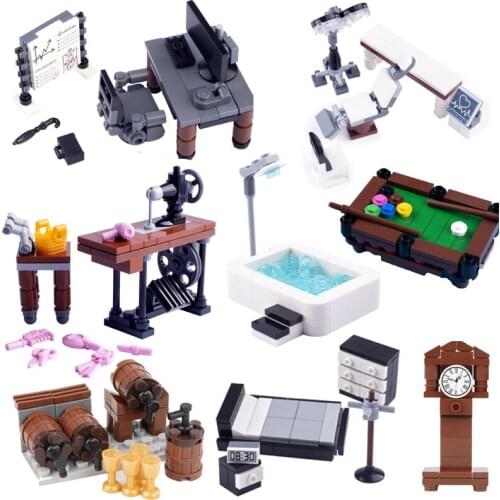 DIY City House Accessories Block Brick Figures Parts Bed Model Brick Building Blocks Friends Toys for Children