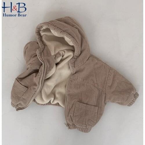 Humor Bear Childrens Hooded Jacket New Autumn Winter Long -Sleeved Corduroy Warm Casual Coat Toddler Kids Clothes