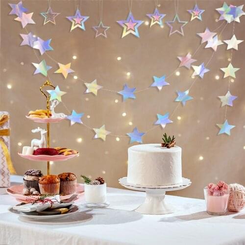 Laser Star Banner Christmas Snowflake String Paper Garland For Home DIY Hanging Decor Baby Shower Wedding Birthday Party Pennant