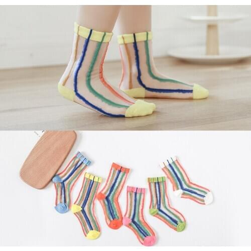 Seven and Hemp Summer New Style Korean-style Rainbow Glass Thin Children Socks Viscose Children Mesh Socks