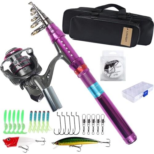 Lixada Fishing Rod and Reel Combo Carbon Fiber Telescopic Fishing Rod with Reel Combo Set Lures Jig Hooks Fishing Carrier Bag