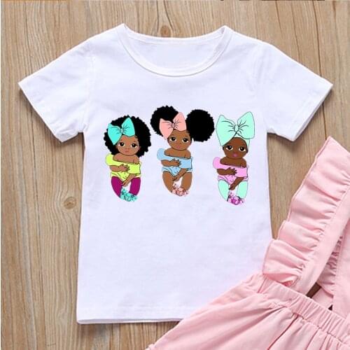 Cute set of melanin princess print black girls magic t-shirt children summer aesthetic clothe girls t shirt high quality tops