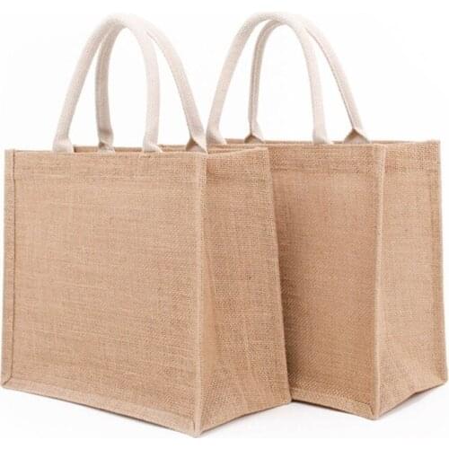 Fashion Handbag Unisex Multipurpose Solid Color Single-Shoulder Bag Storage Bag Reusable Jute Tote Shopping bag Tote Beige Large