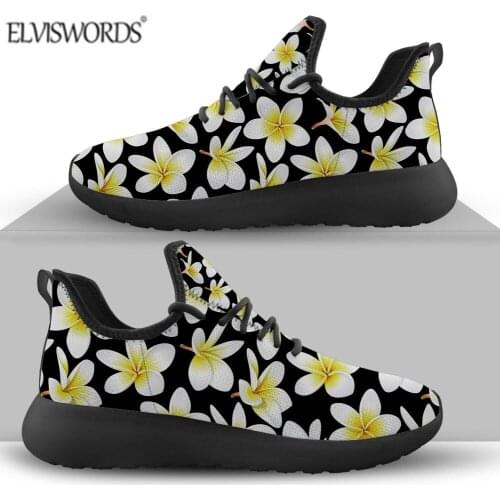 ELVISWORDS Mens Sneaker Casual Antiskid Frangipani Sun Flower Prints Running Shoes Fashion Breathable Walking Mesh Flat Shoes