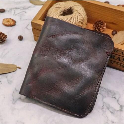 Retro fashion high quality natural real leather mens and womens universal short wallet Minimalist credit card cowhide wallet