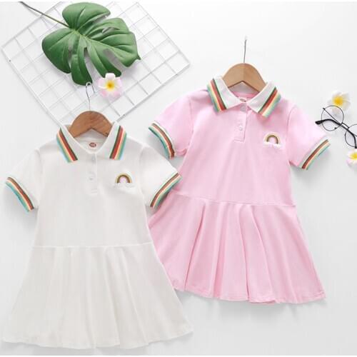 Girls Dress Rainbow Embroidery Casual Kids Polo Dresses for 2 3 4 5 6 Year Girl 2021 New Summer Cotton Toddler Children Clothing
