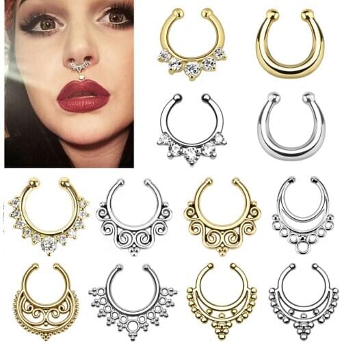Mix Styles Septum Fake Piercing 16g Gold Steel Falso Septum Nose Rings Multi Shapes Clicker For Men Body Jewelry Piercing Nariz
