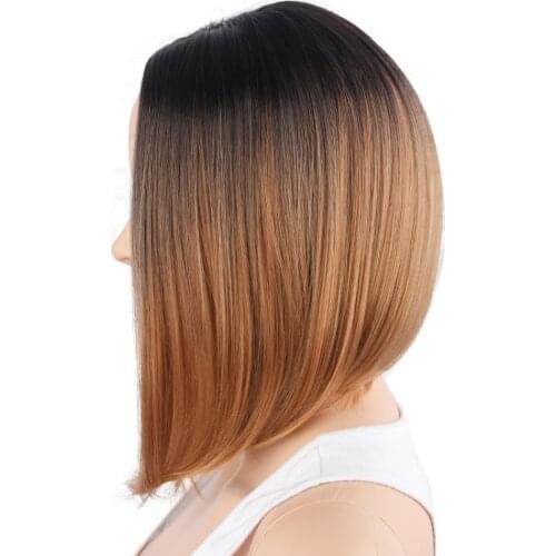 Luxury For Braiding 12" Black Blonde Grey Green Ombre Bob Wig Heat Resistant Straight Haircut Synthetic Wigs for Women