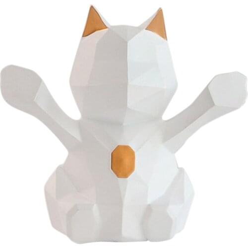 Nordic Resin Geometric Fortune Cat Figurine Statue Shop Countertop Decor