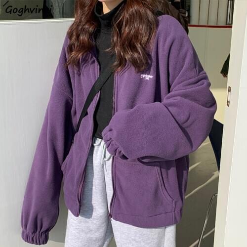 No Hat Hoodies Sweatshirts Zip-up Stand Collar Wool Liner Thicker Zipper Fashion Solid Chic Streetwear Loose Ulzzang All-match