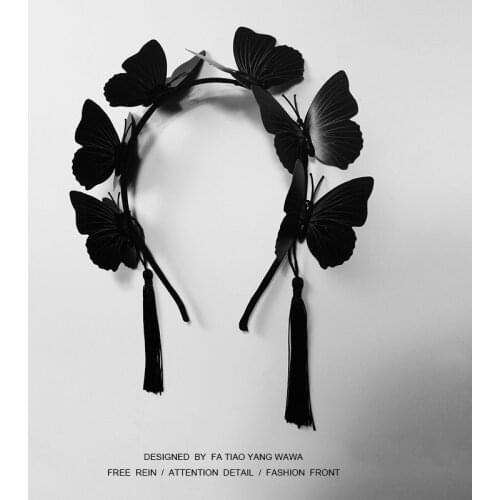 Butterfly tassel dark hair ornament