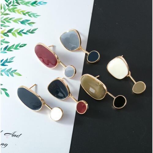 Asymmetric drip earrings female temperament geometrical irregular earrings coloured drawing or pattern the fan earrings
