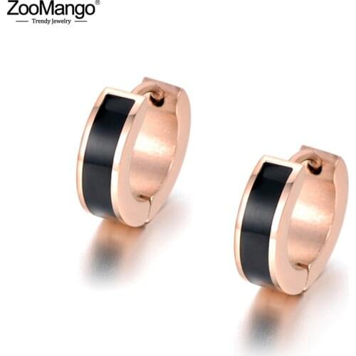 ZooMango Black & White Shell Round Earring Stainless Steel Rose Gold Color Fashion Jewelry Gift For Women Girl Oorbellen ZE18038