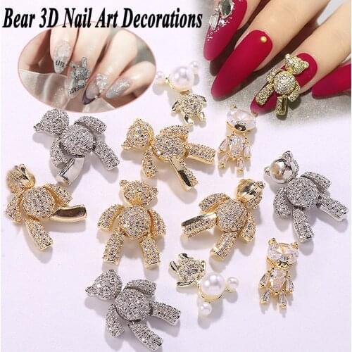 1pc 3D Nail Art Decorations Shiny Zircon Alloy Bear With Heart Crystal Luxury Jewelry Nail Jewelry Ornaments Accessories