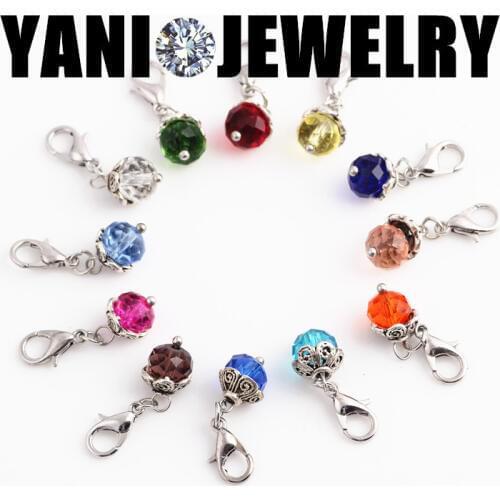 60PCS/LOT Crystal Birthday Stones Charms Birthstone Floating Locket Charms With Lobster Clasp For Glass Memory Locket