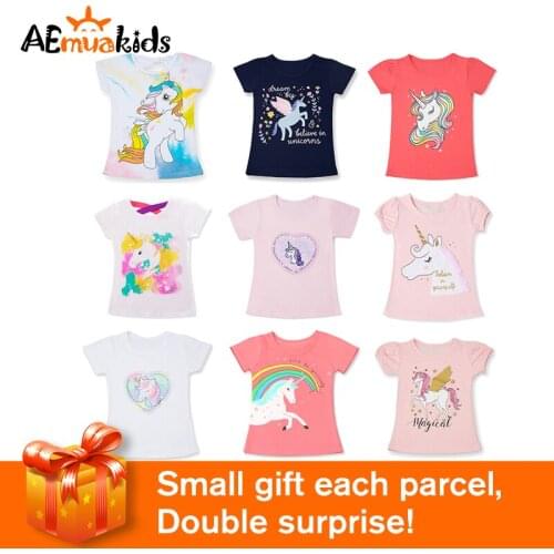 2021 1 3 5 7 8 Years Unicorn Girls T-Shirt Boys Short Sleeve Tee Tops Kids Cartoon Printing Clothes Children Birthday Party Wear