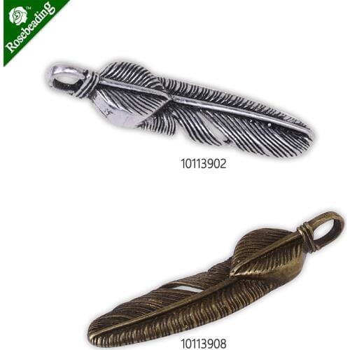 5pcs 34x8mm brass metal vintage style feather pendant jewelry,bore diameter 3mm