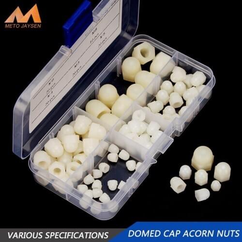 90pcs M3 M4 M5 M6 M8 Nylon Hexagon Domed Cap Acorn Nuts Ball Head Nut Plastic Round Head Hex Nuts White Black NLB112