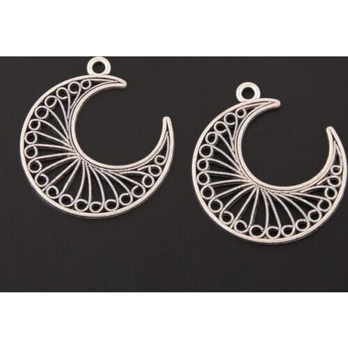 20pcs Silver Color Hollow Moon Charm With Triangle Pendants DIY Handmade Womens Gift Jewelry Accessorie