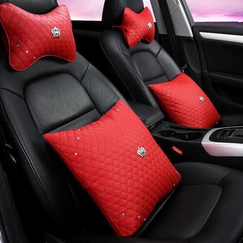 Car Head Rests Pillows Lumbar Cushion Leather Crown Car Seat Belt In-Car Seat Neck Pillow Backrest Four Seasons Auto Accessories