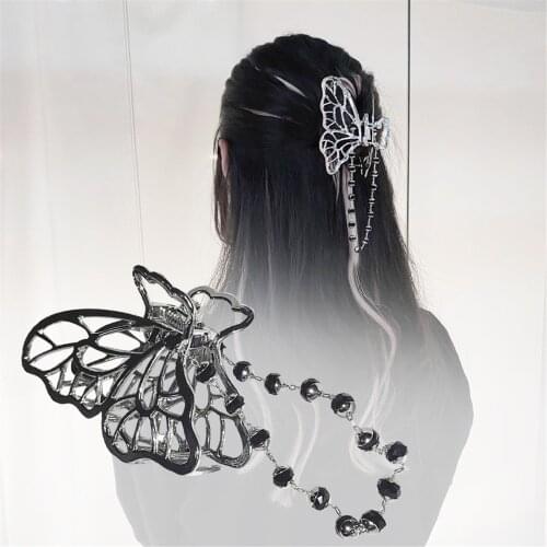 Hollow Cut Metal Butterfly Bead Chain Hairpin Women Girls Elegant Party Event Hair Claw Clips Beauty Hair Accessories 2021 A30