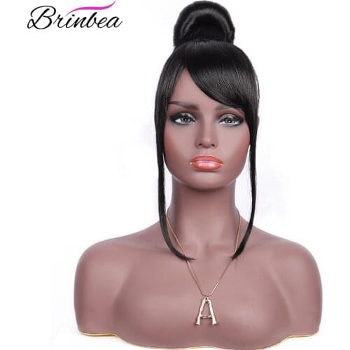Brinbea 100% Handmade Trendy High Buns with Side Bangs Japan-made Synthetic Quick and Easy Updo Bun Style Black Hair for Women