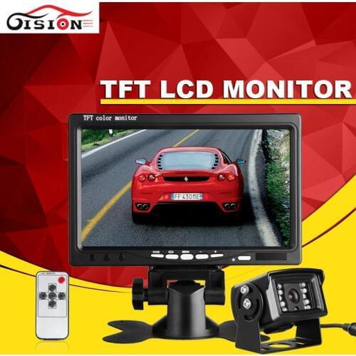 DC 12V-24V 7" LCD Car Reversing Monitor IP67 Waterproof Night Vision Rear View Camera + 10m Cable for Bus Van Truck Forklift