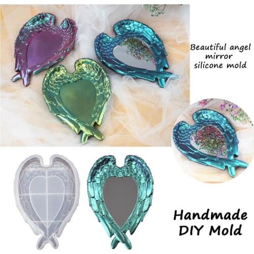 DIY Angel Wings Mirror Resin Mold Handheld Makeup Mirror Casting Tool Silicone Mirror Mold Reusable Mirror Mold For Girls