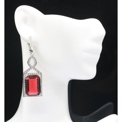 41x11mm Anniversary Long Created Pink Raspberry Rhodolite Garnet White CZ For Ladies Bride Wedding Silver Earrings Wholesale